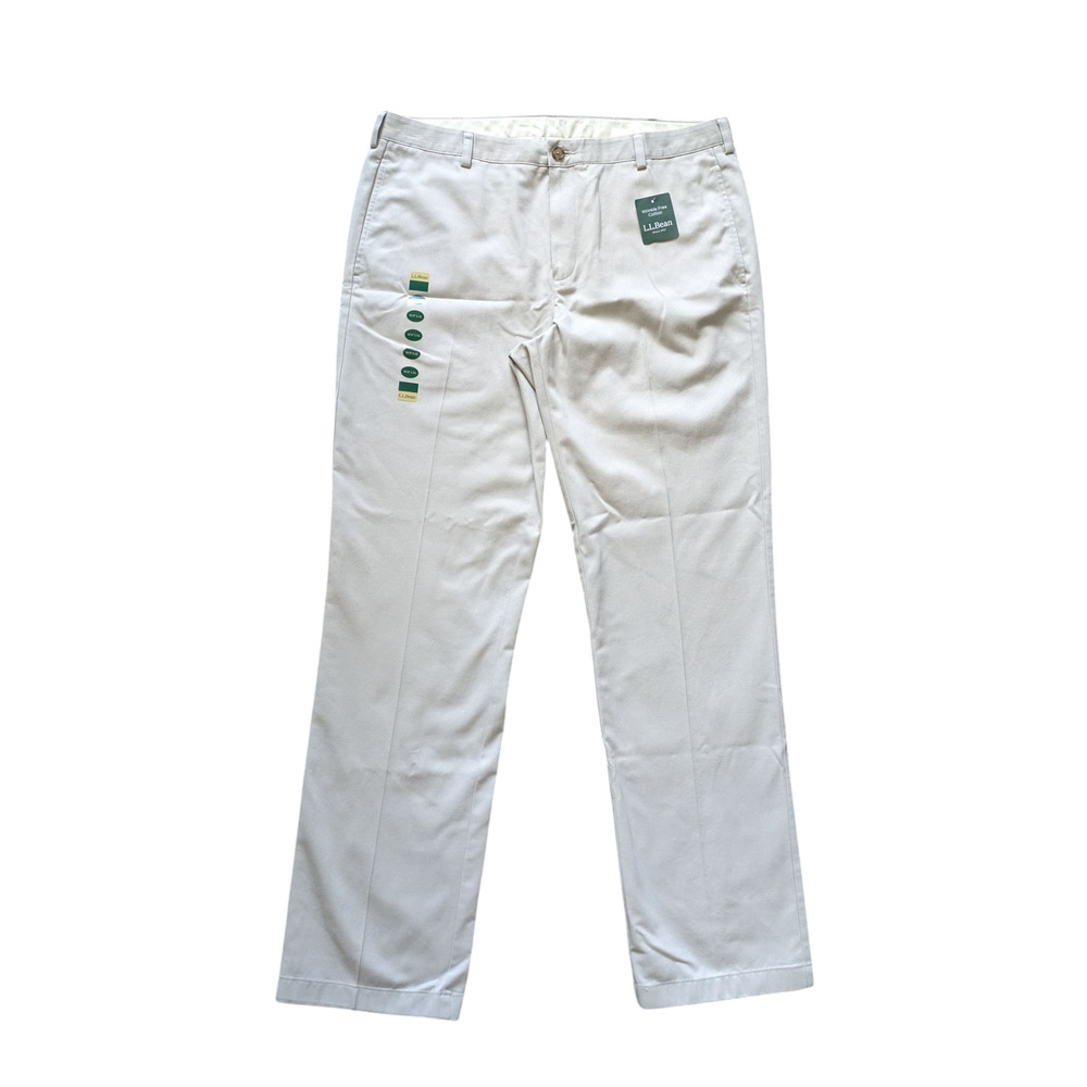 NWT L.L.Bean Wrinkle Free Pants Men 37/34 Beige Cotton Standard Fit Career Work
